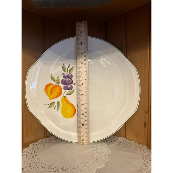 Vintage Salem American Ironstone Fruit Pattern Ceramic Serving Cake Plate Handle - Picture 2 of 3